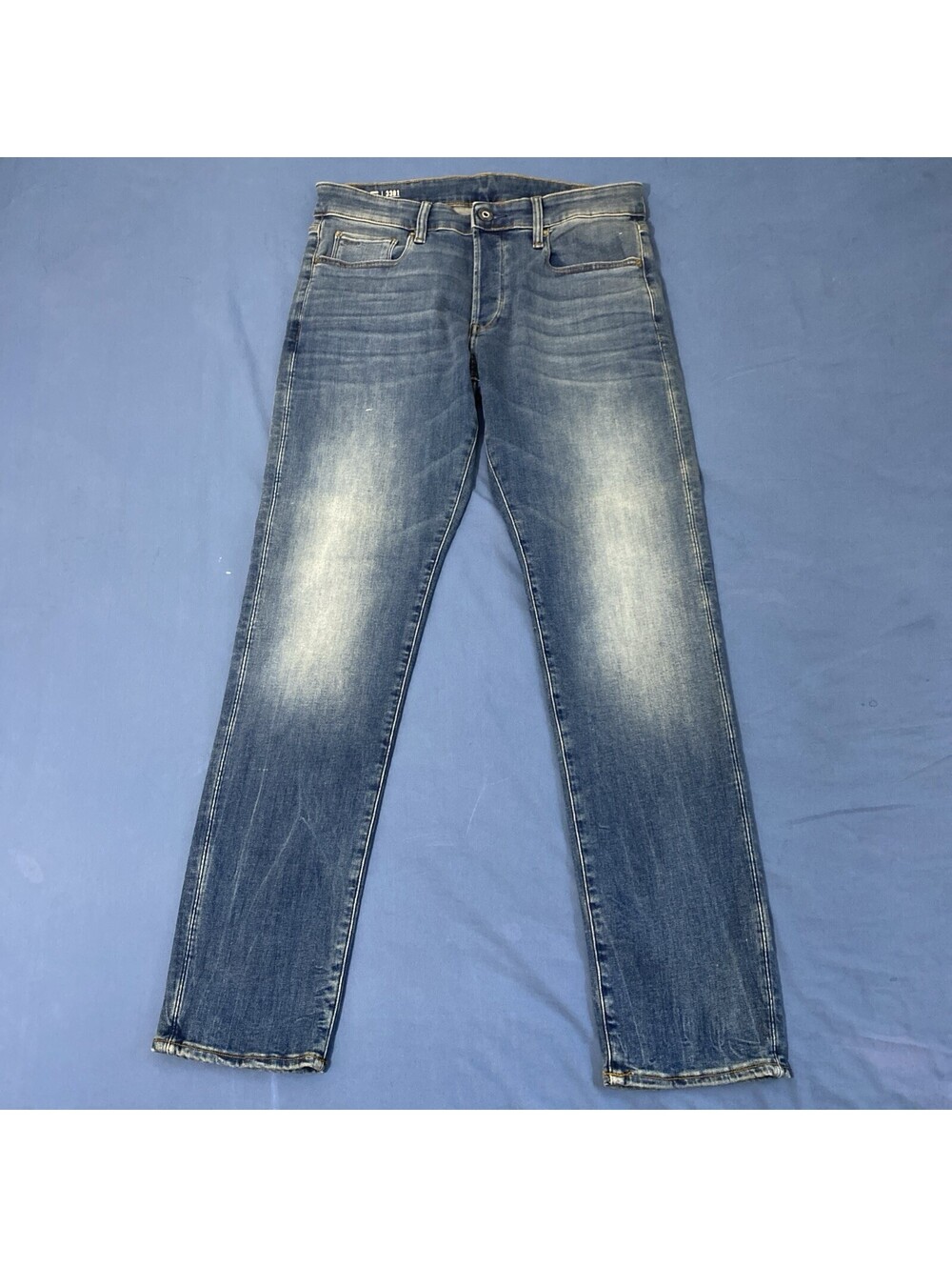G Star Raw 3301 Slim Jeans Mens 30x32 (Fits 31x30) Blue Denim Fades
